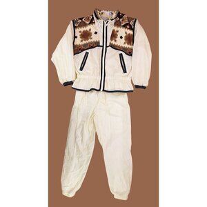 Vintage Athletic Works Track Suit Jacket Pants Set Women Medium Brown Tan Aztec
